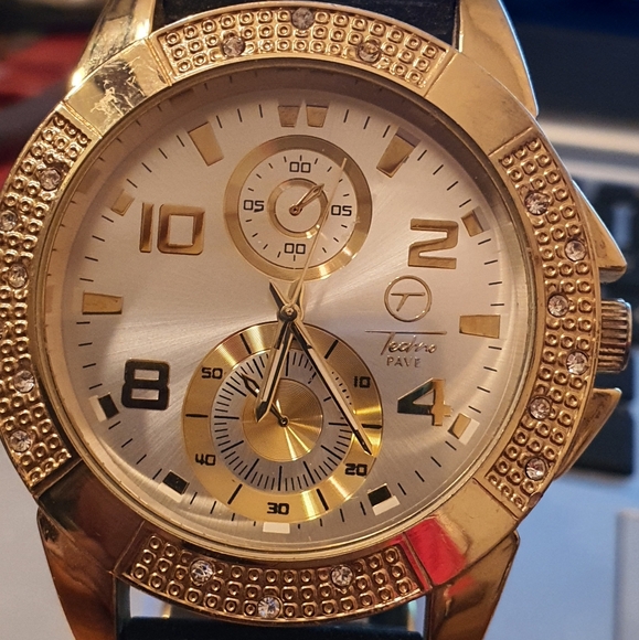 Techno Pave Other - Techno Pave #8485 Goldtone /Silver Rhinestone Silicone Men's Watch